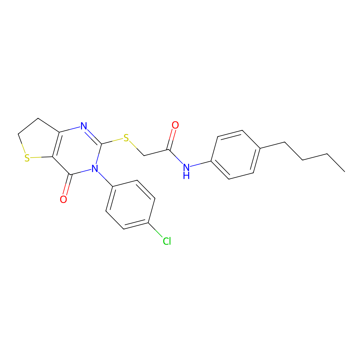 N-(4-butylphenyl)-2-((3-(4-chlorophenyl)-4-oxo-3,4,6,7-tetrahydrothieno[3,2-d]pyrimidin-2-yl)thio)acetamide molecular structure, CAS 687564-04-1
