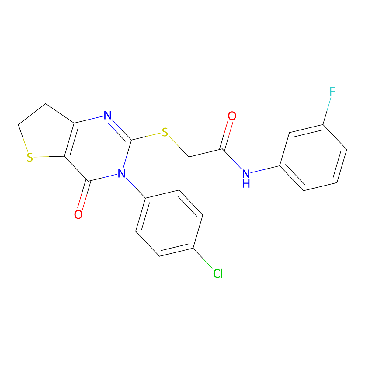 2-((3-(4-chlorophenyl)-4-oxo-3,4,6,7-tetrahydrothieno[3,2-d]pyrimidin-2-yl)thio)-N-(3-fluorophenyl)acetamide molecular structure, CAS 687564-08-5