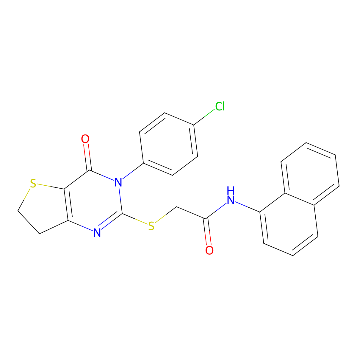 2-((3-(4-chlorophenyl)-4-oxo-3,4,6,7-tetrahydrothieno[3,2-d]pyrimidin-2-yl)thio)-N-(naphthalen-1-yl)acetamide molecular structure, CAS 687564-16-5