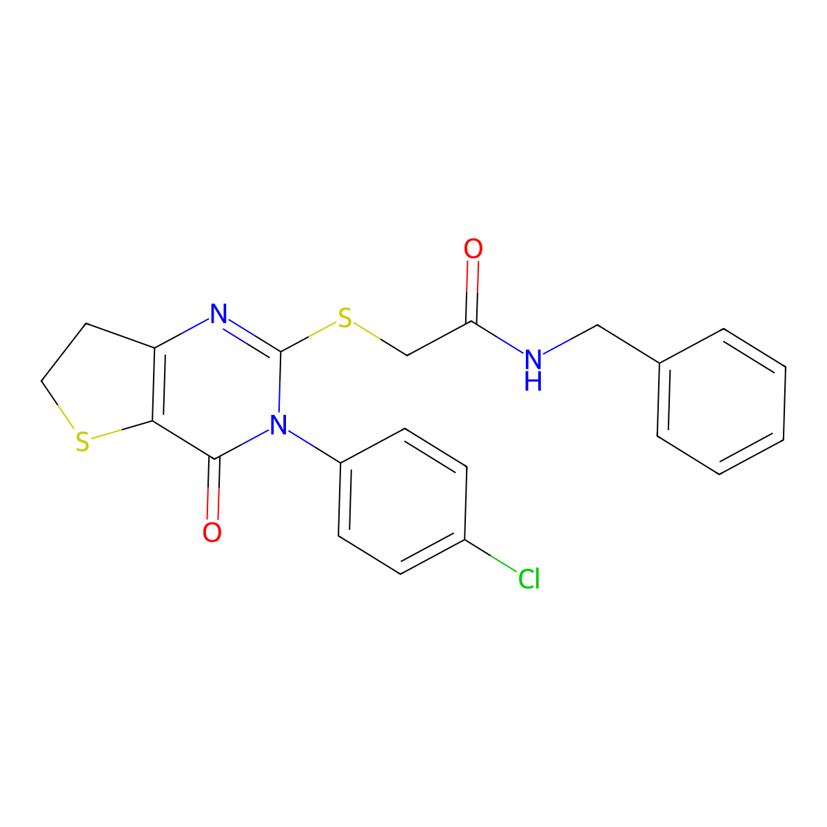 N-benzyl-2-[[3-(4-chlorophenyl)-4-oxo-6,7-dihydrothieno[3,2-d]pyrimidin-2-yl]sulfanyl]acetamide molecular structure, CAS 687564-20-1