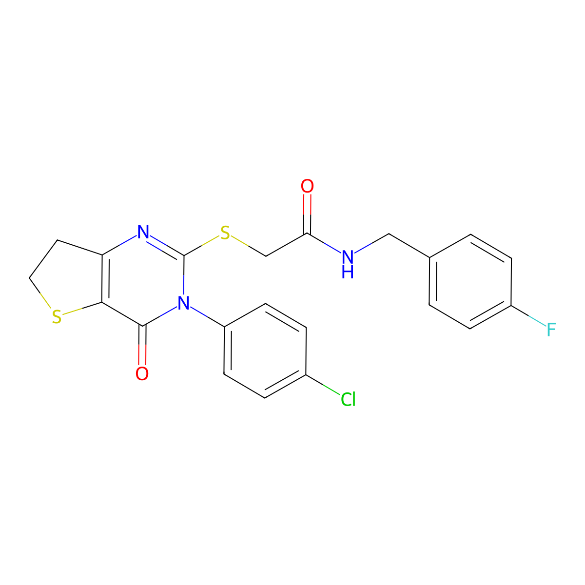 2-[[3-(4-chlorophenyl)-4-oxo-6,7-dihydrothieno[3,2-d]pyrimidin-2-yl]sulfanyl]-N-[(4-fluorophenyl)methyl]acetamide molecular structure, CAS 687564-24-5