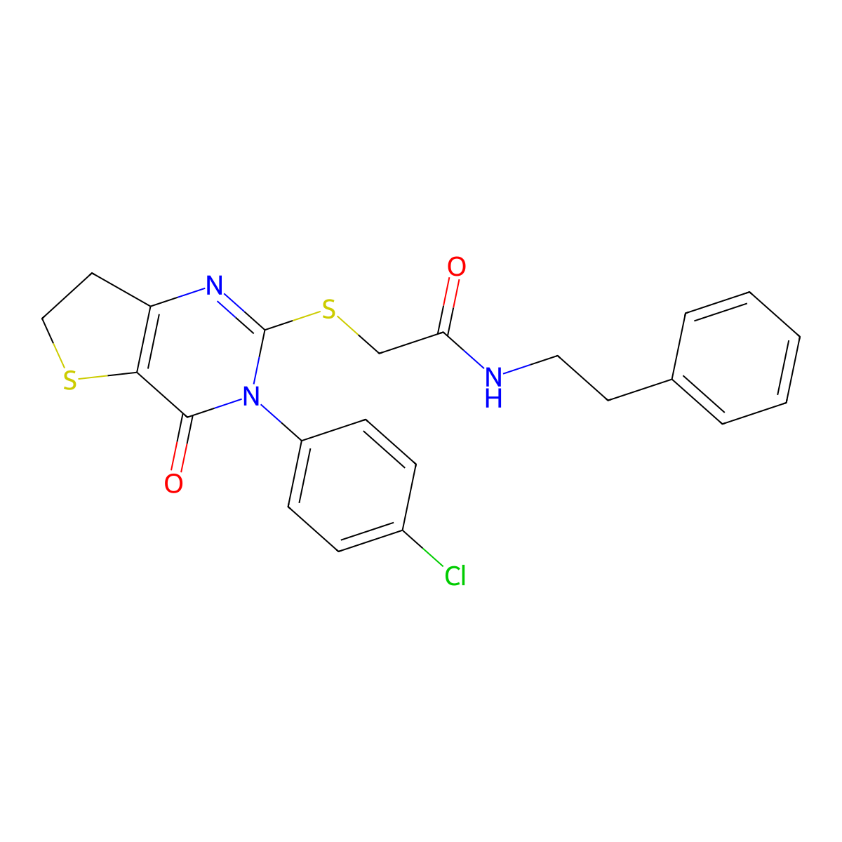 2-((3-(4-chlorophenyl)-4-oxo-3,4,6,7-tetrahydrothieno[3,2-d]pyrimidin-2-yl)thio)-N-phenethylacetamide molecular structure, CAS 687564-28-9