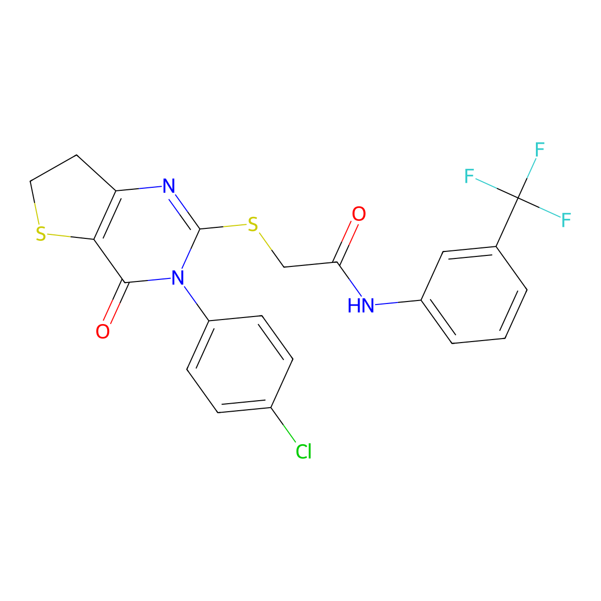 2-((3-(4-chlorophenyl)-4-oxo-3,4,6,7-tetrahydrothieno[3,2-d]pyrimidin-2-yl)thio)-N-(3-(trifluoromethyl)phenyl)acetamide molecular structure, CAS 687564-32-5