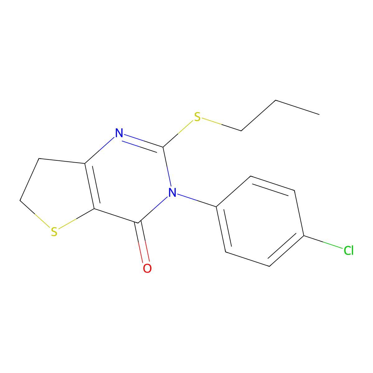 3-(4-Chlorophenyl)-2-propylsulfanyl-6,7-dihydrothieno[3,2-d]pyrimidin-4-one molecular structure, CAS 687564-44-9