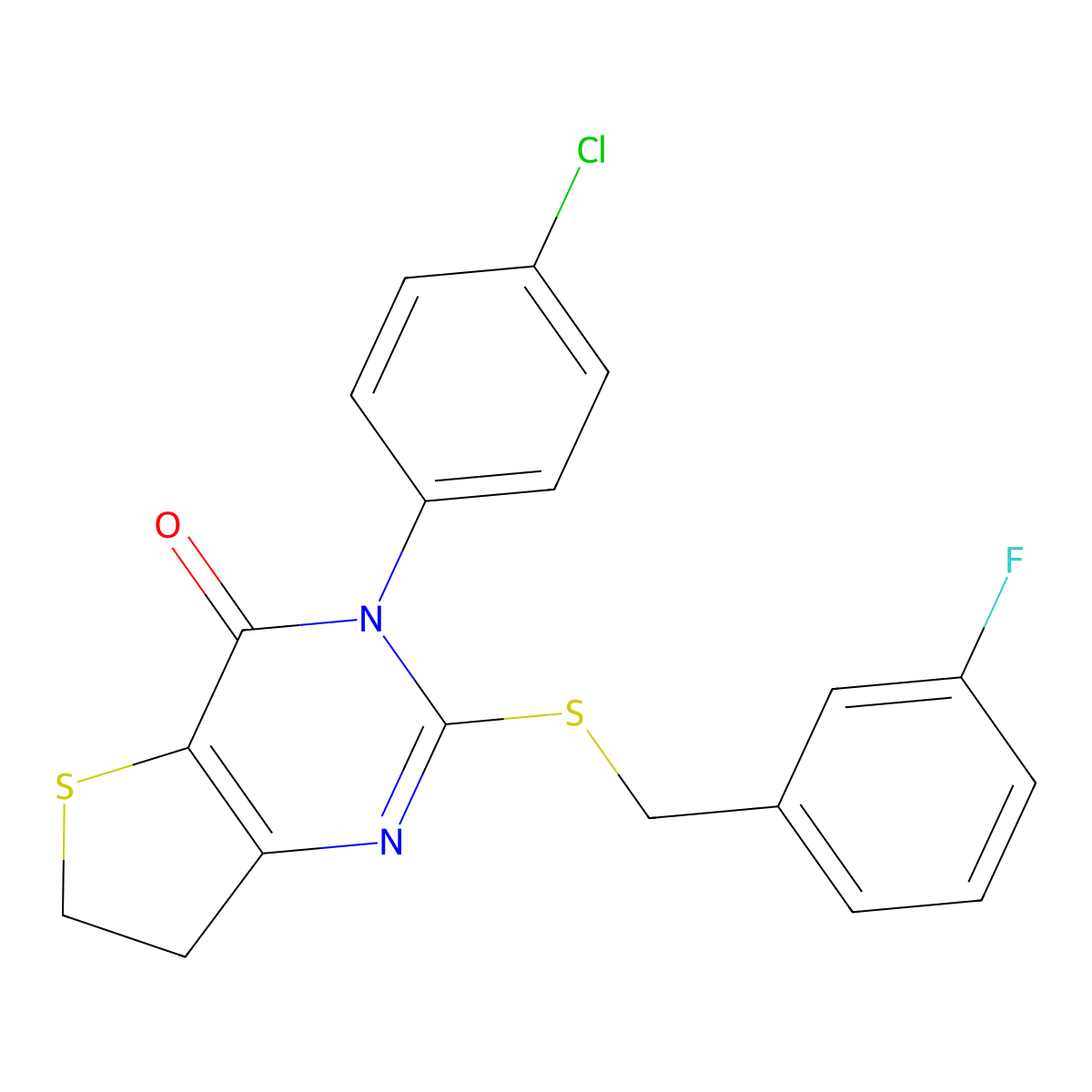 3-(4-chlorophenyl)-2-((3-fluorobenzyl)thio)-6,7-dihydrothieno[3,2-d]pyrimidin-4(3H)-one molecular structure, CAS 687564-60-9