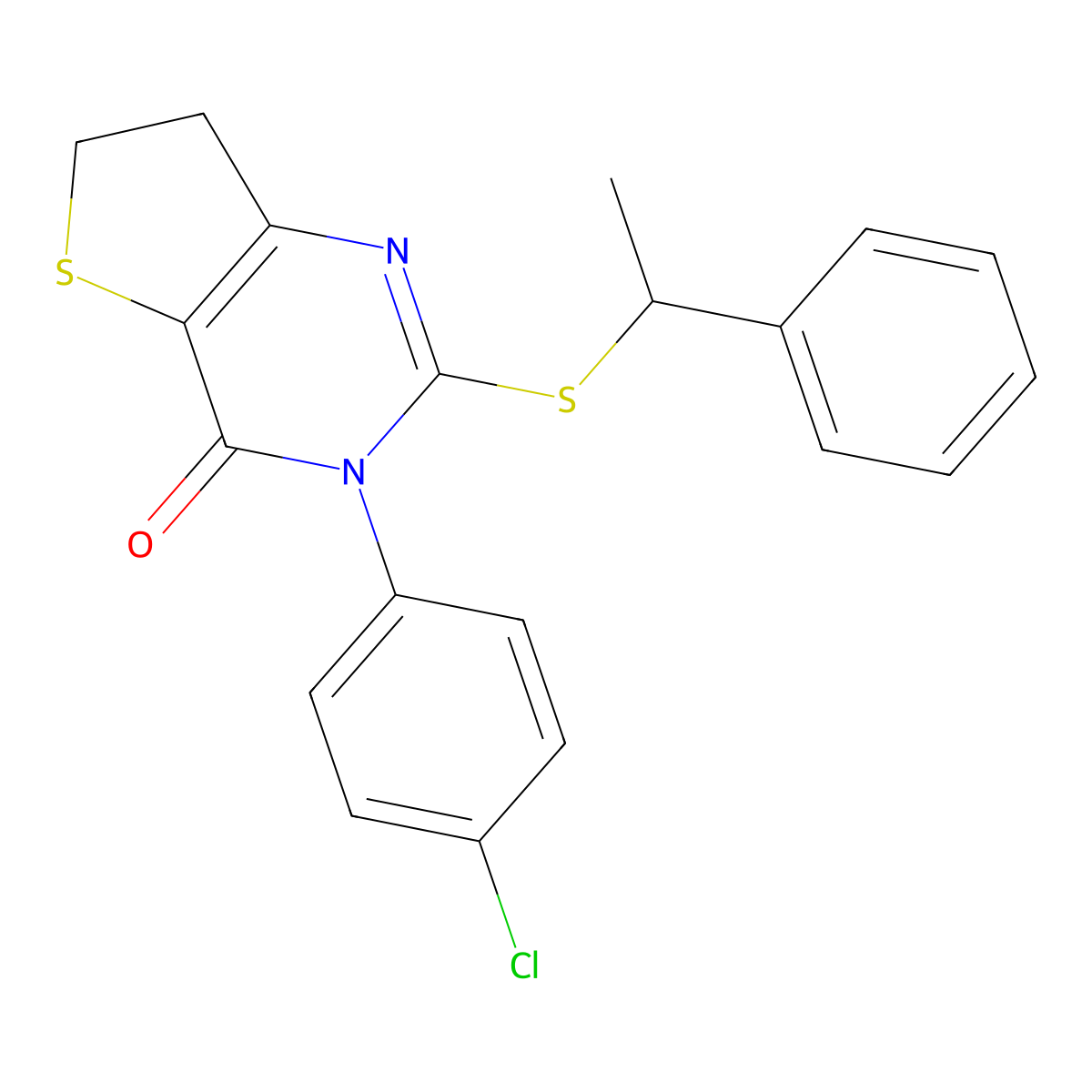 3-(4-Chlorophenyl)-2-(1-phenylethylsulfanyl)-6,7-dihydrothieno[3,2-d]pyrimidin-4-one molecular structure, CAS 687564-64-3