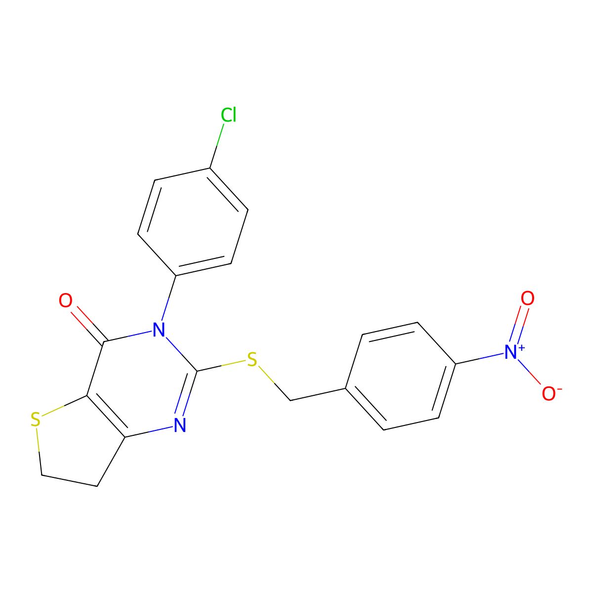 3-(4-Chlorophenyl)-2-[(4-nitrophenyl)methylsulfanyl]-6,7-dihydrothieno[3,2-d]pyrimidin-4-one molecular structure, CAS 687564-72-3