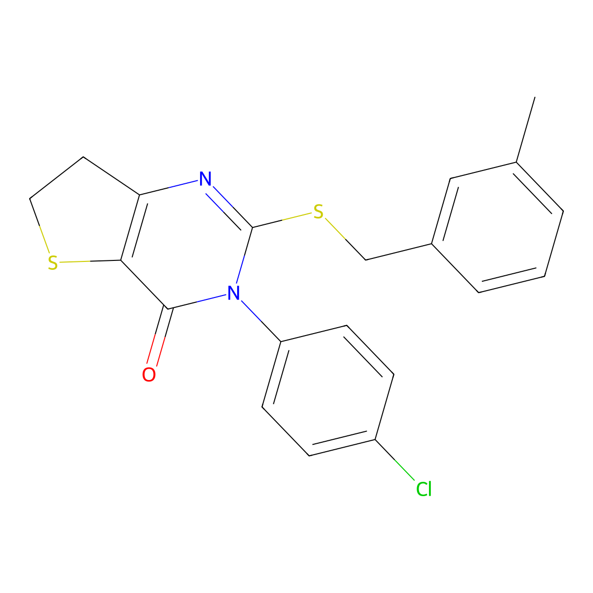3-(4-chlorophenyl)-2-((3-methylbenzyl)thio)-6,7-dihydrothieno[3,2-d]pyrimidin-4(3H)-one molecular structure, CAS 687564-76-7