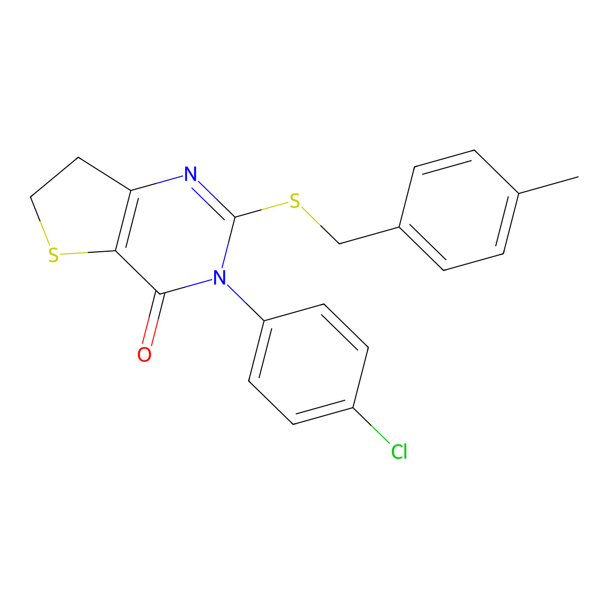 3-(4-chlorophenyl)-2-((4-methylbenzyl)thio)-6,7-dihydrothieno[3,2-d]pyrimidin-4(3H)-one molecular structure, CAS 687564-84-7