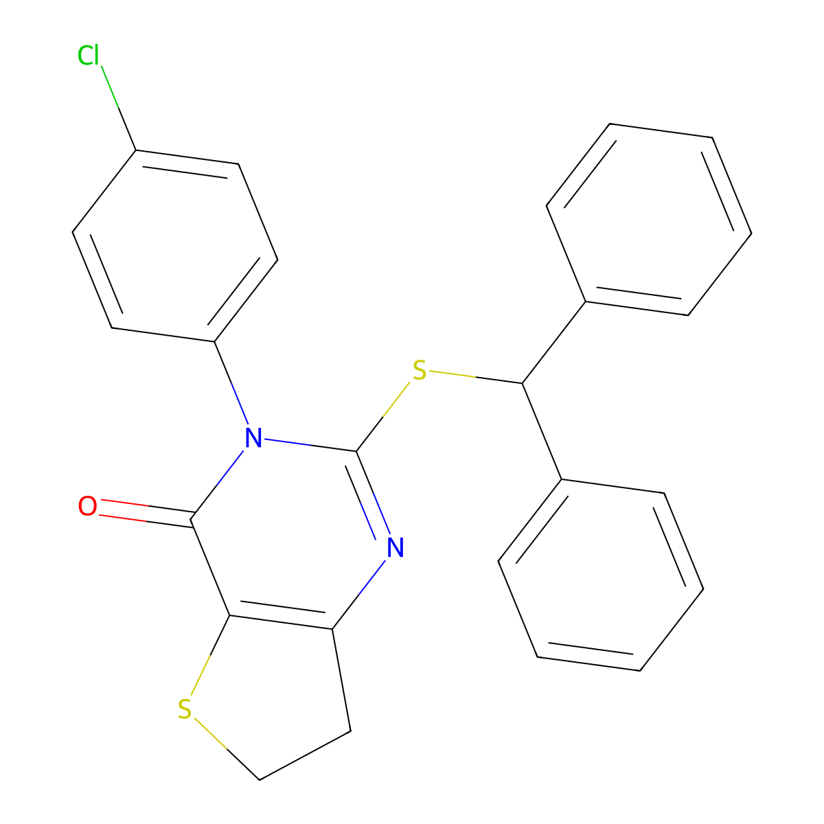 2-(benzhydrylthio)-3-(4-chlorophenyl)-6,7-dihydrothieno[3,2-d]pyrimidin-4(3H)-one molecular structure, CAS 687564-88-1