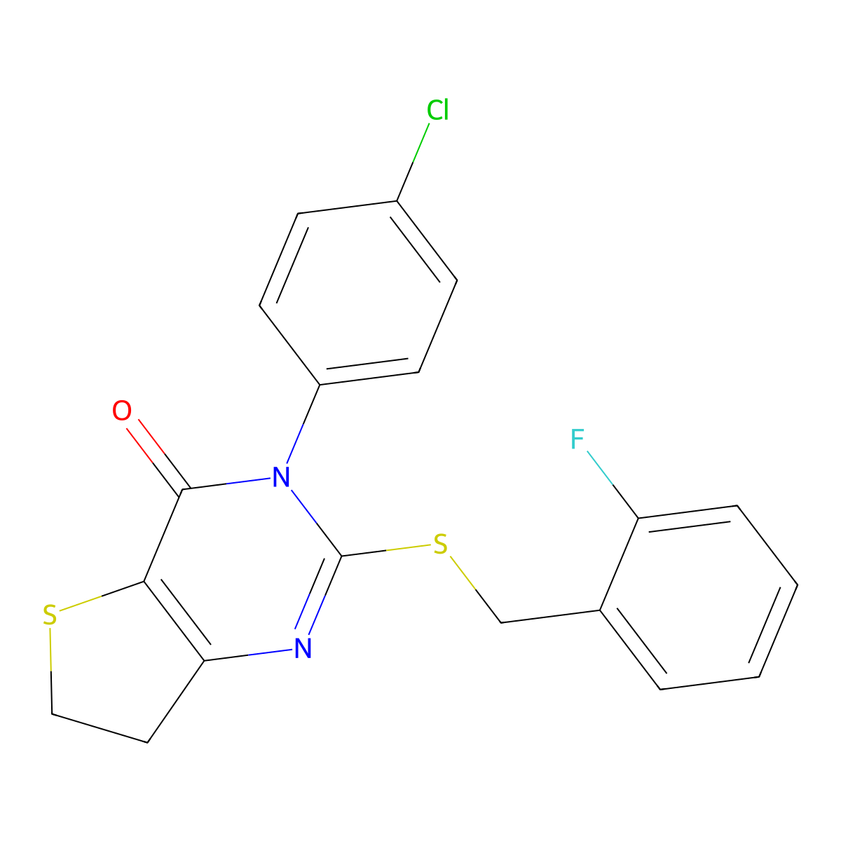 3-(4-chlorophenyl)-2-((2-fluorobenzyl)thio)-6,7-dihydrothieno[3,2-d]pyrimidin-4(3H)-one molecular structure, CAS 687565-04-4