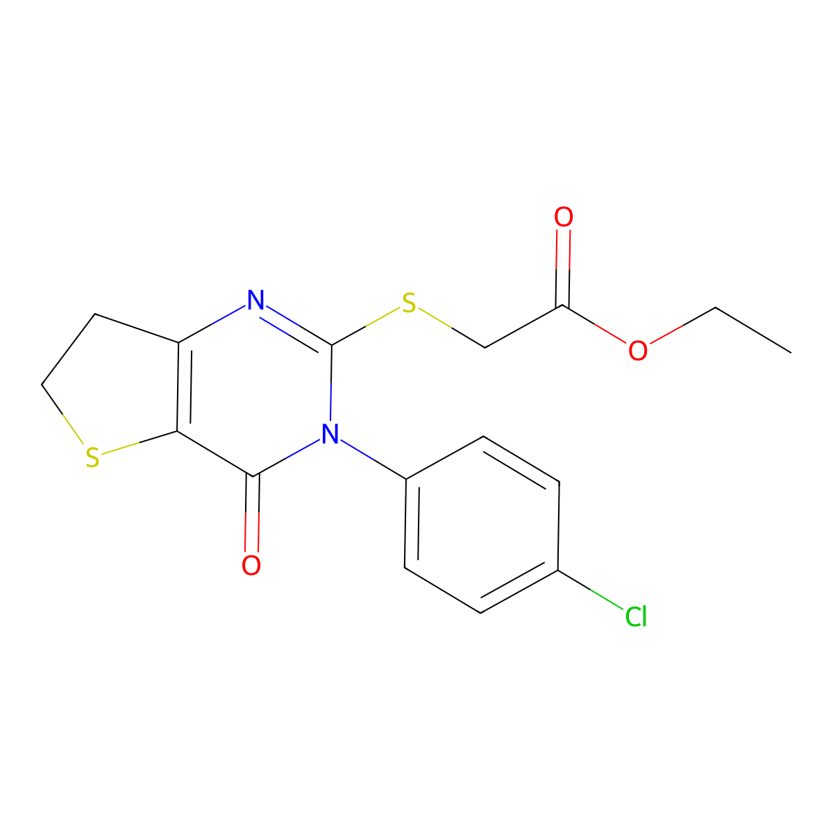 Ethyl 2-((3-(4-chlorophenyl)-4-oxo-3,4,6,7-tetrahydrothieno[3,2-d]pyrimidin-2-yl)thio)acetate molecular structure, CAS 687565-09-9