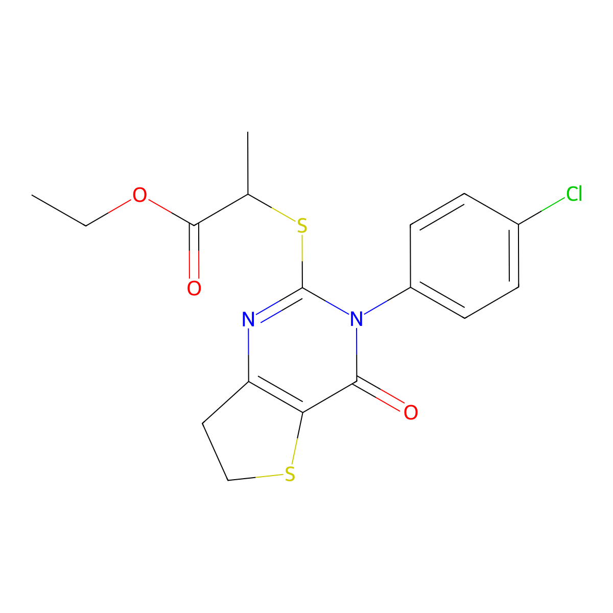 Ethyl 2-((3-(4-chlorophenyl)-4-oxo-3,4,6,7-tetrahydrothieno[3,2-d]pyrimidin-2-yl)thio)propanoate molecular structure, CAS 687565-14-6