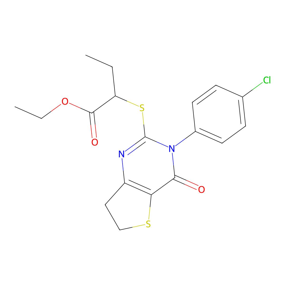 Ethyl 2-[[3-(4-chlorophenyl)-4-oxo-6,7-dihydrothieno[3,2-d]pyrimidin-2-yl]sulfanyl]butanoate molecular structure, CAS 687565-19-1