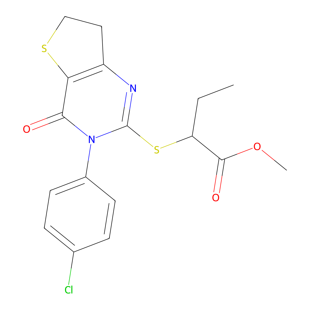 Methyl 2-((3-(4-chlorophenyl)-4-oxo-3,4,6,7-tetrahydrothieno[3,2-d]pyrimidin-2-yl)thio)butanoate molecular structure, CAS 687565-29-3