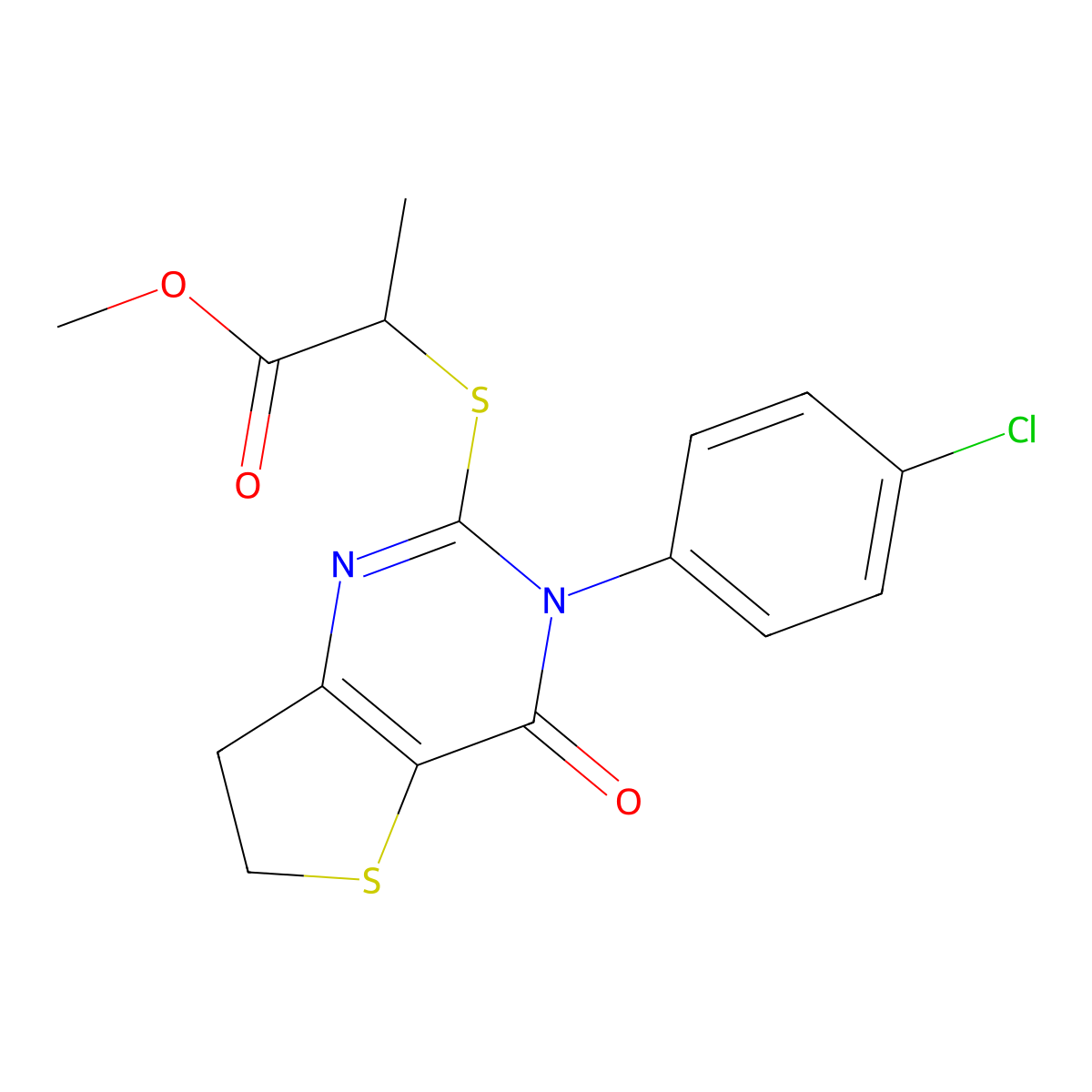 Methyl 2-[[3-(4-chlorophenyl)-4-oxo-6,7-dihydrothieno[3,2-d]pyrimidin-2-yl]sulfanyl]propanoate molecular structure, CAS 687565-34-0