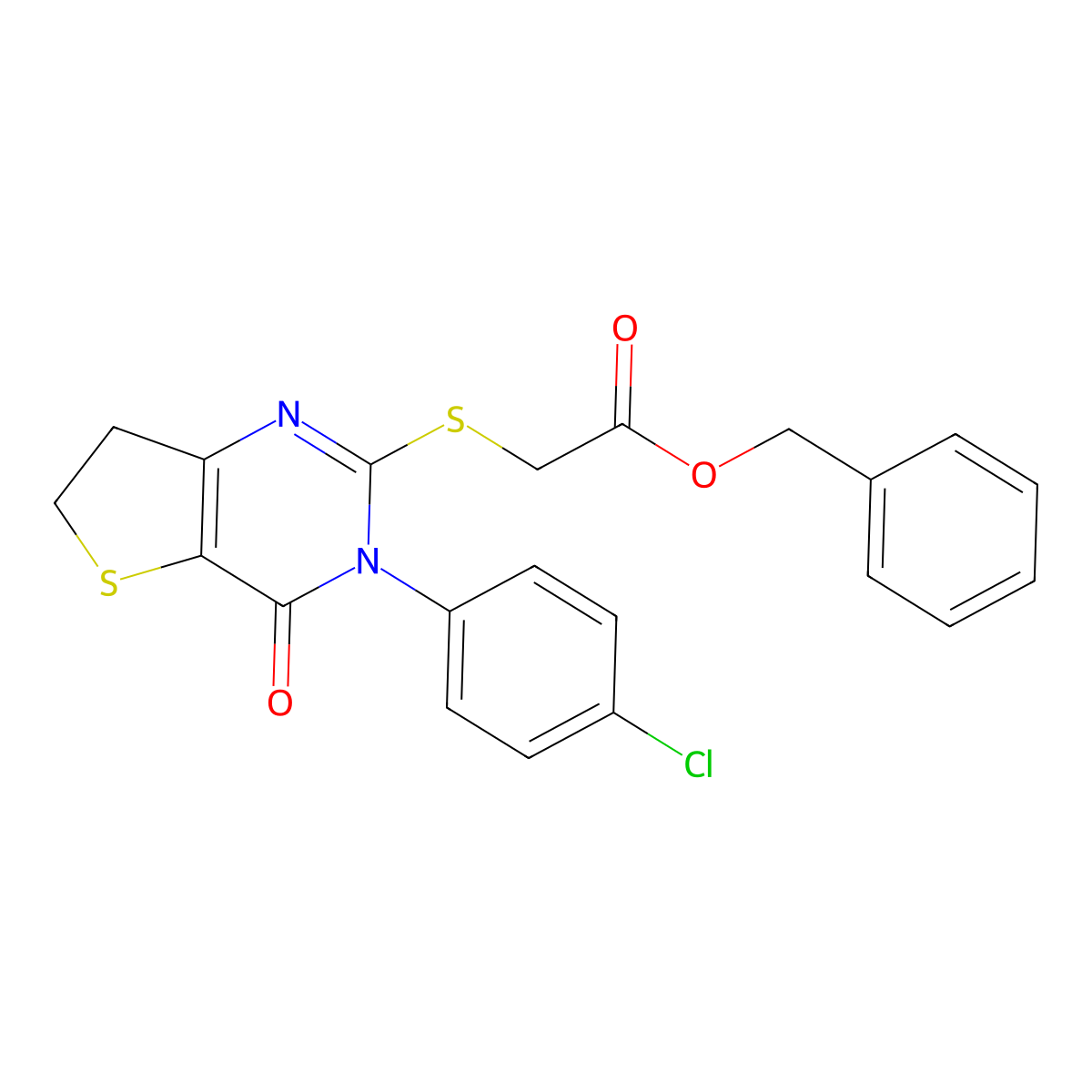 Benzyl 2-((3-(4-chlorophenyl)-4-oxo-3,4,6,7-tetrahydrothieno[3,2-d]pyrimidin-2-yl)thio)acetate molecular structure, CAS 687565-39-5