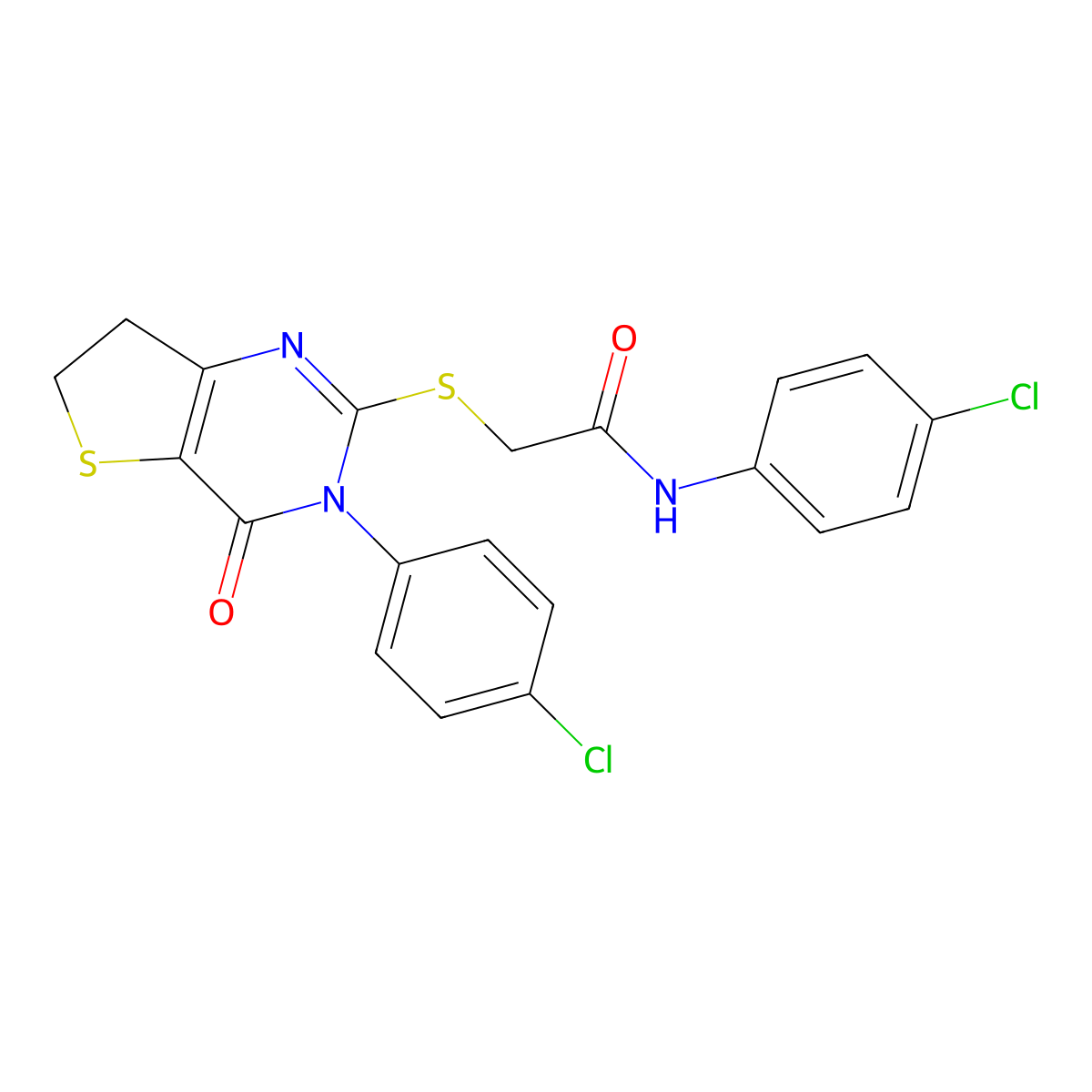 N-(4-chlorophenyl)-2-((3-(4-chlorophenyl)-4-oxo-3,4,6,7-tetrahydrothieno[3,2-d]pyrimidin-2-yl)thio)acetamide molecular structure, CAS 687565-49-7