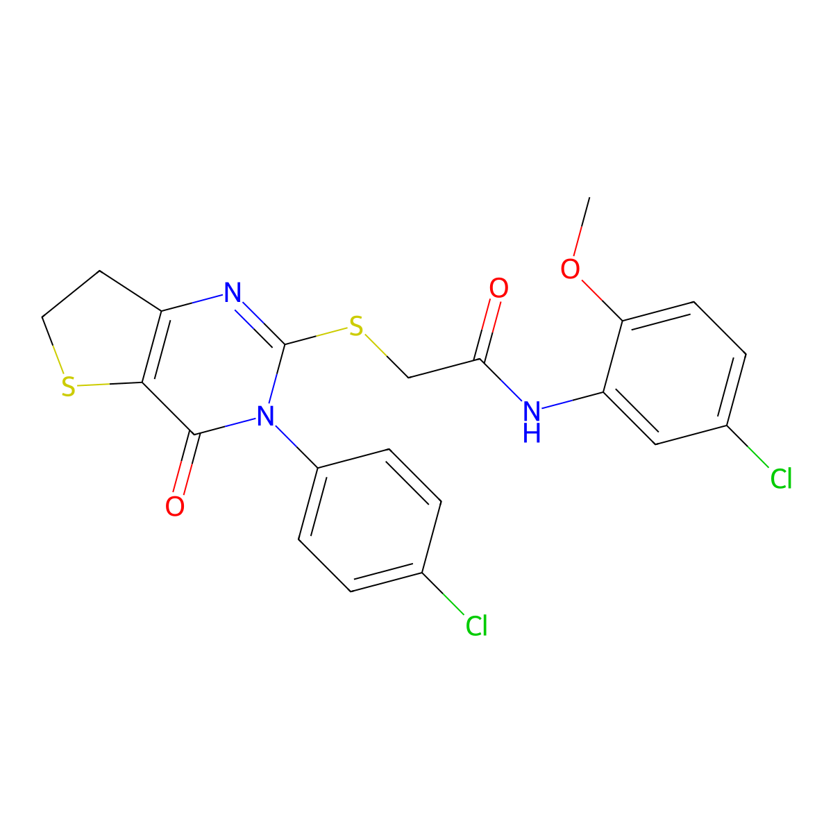 N-(5-chloro-2-methoxyphenyl)-2-[[3-(4-chlorophenyl)-4-oxo-6,7-dihydrothieno[3,2-d]pyrimidin-2-yl]sulfanyl]acetamide molecular structure, CAS 687565-59-9