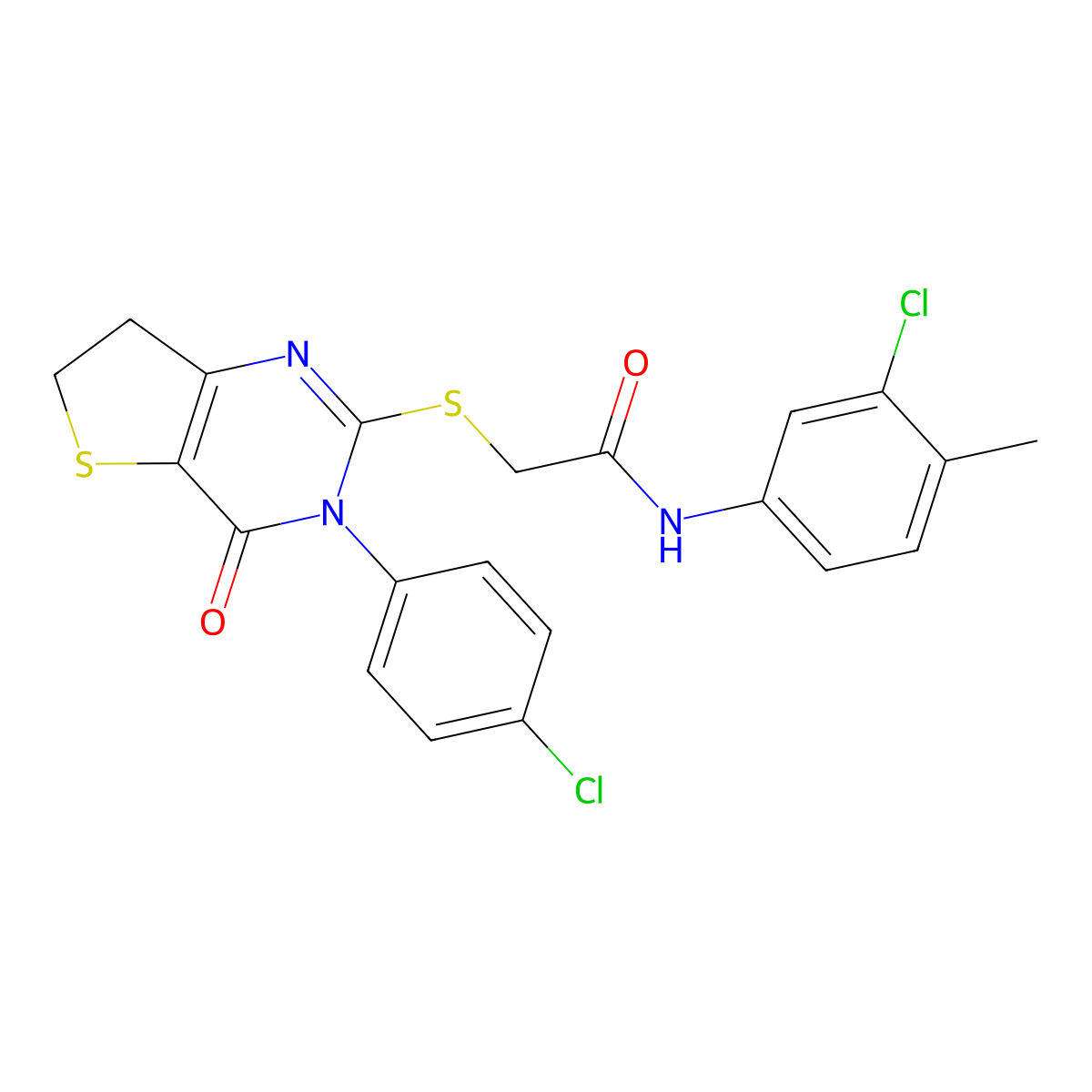 N-(3-chloro-4-methylphenyl)-2-((3-(4-chlorophenyl)-4-oxo-3,4,6,7-tetrahydrothieno[3,2-d]pyrimidin-2-yl)thio)acetamide molecular structure, CAS 687565-64-6