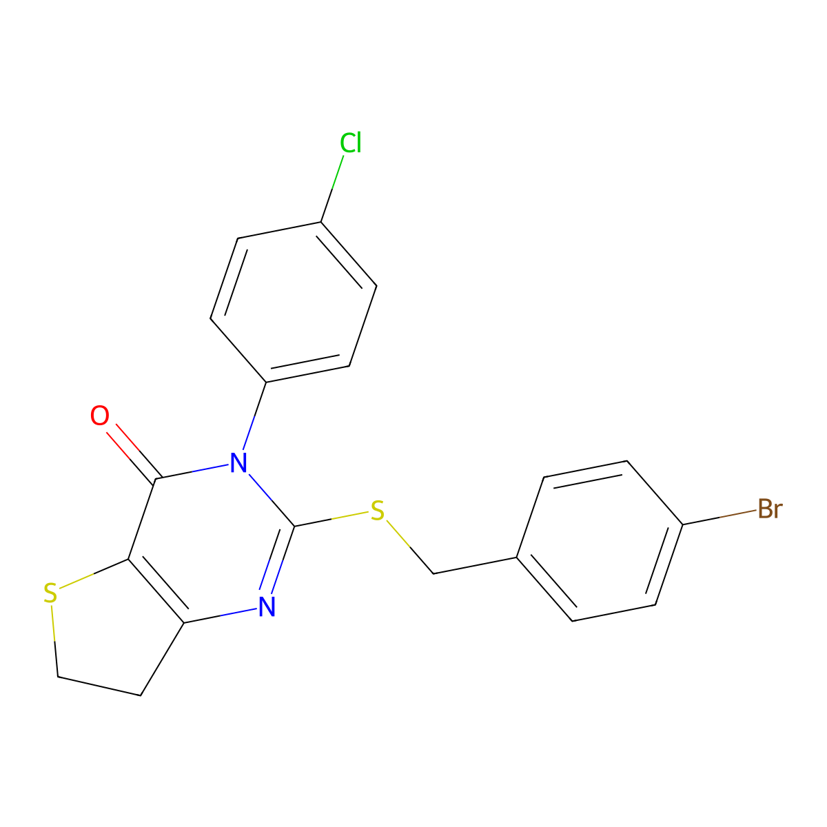 2-((4-bromobenzyl)thio)-3-(4-chlorophenyl)-6,7-dihydrothieno[3,2-d]pyrimidin-4(3H)-one molecular structure, CAS 687565-69-1