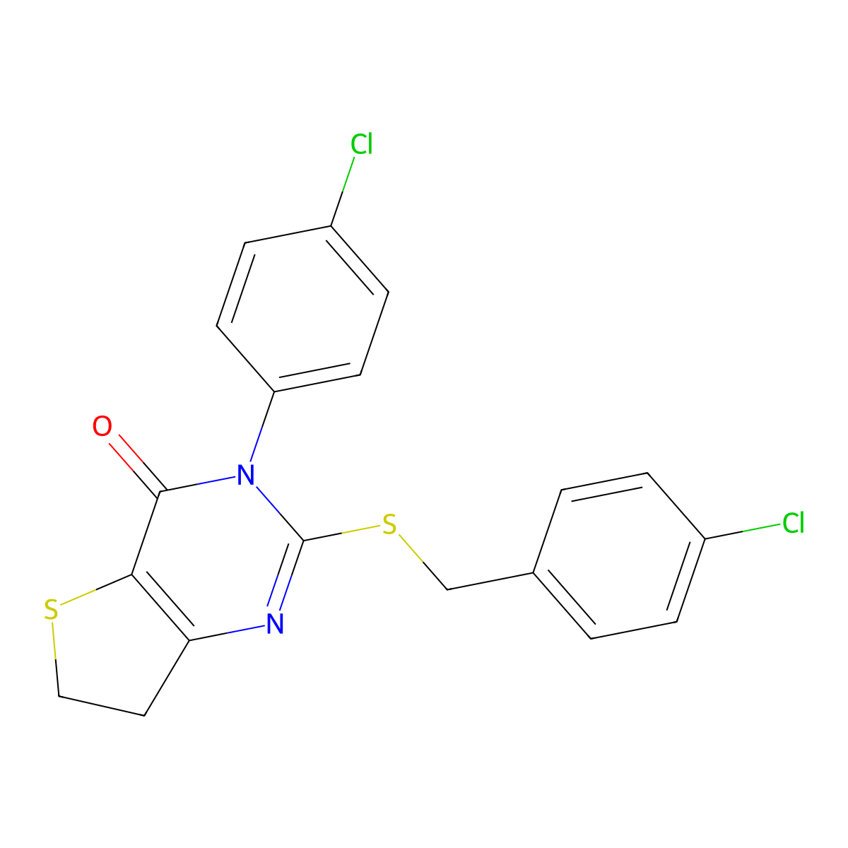 2-((4-chlorobenzyl)thio)-3-(4-chlorophenyl)-6,7-dihydrothieno[3,2-d]pyrimidin-4(3H)-one molecular structure, CAS 687565-74-8
