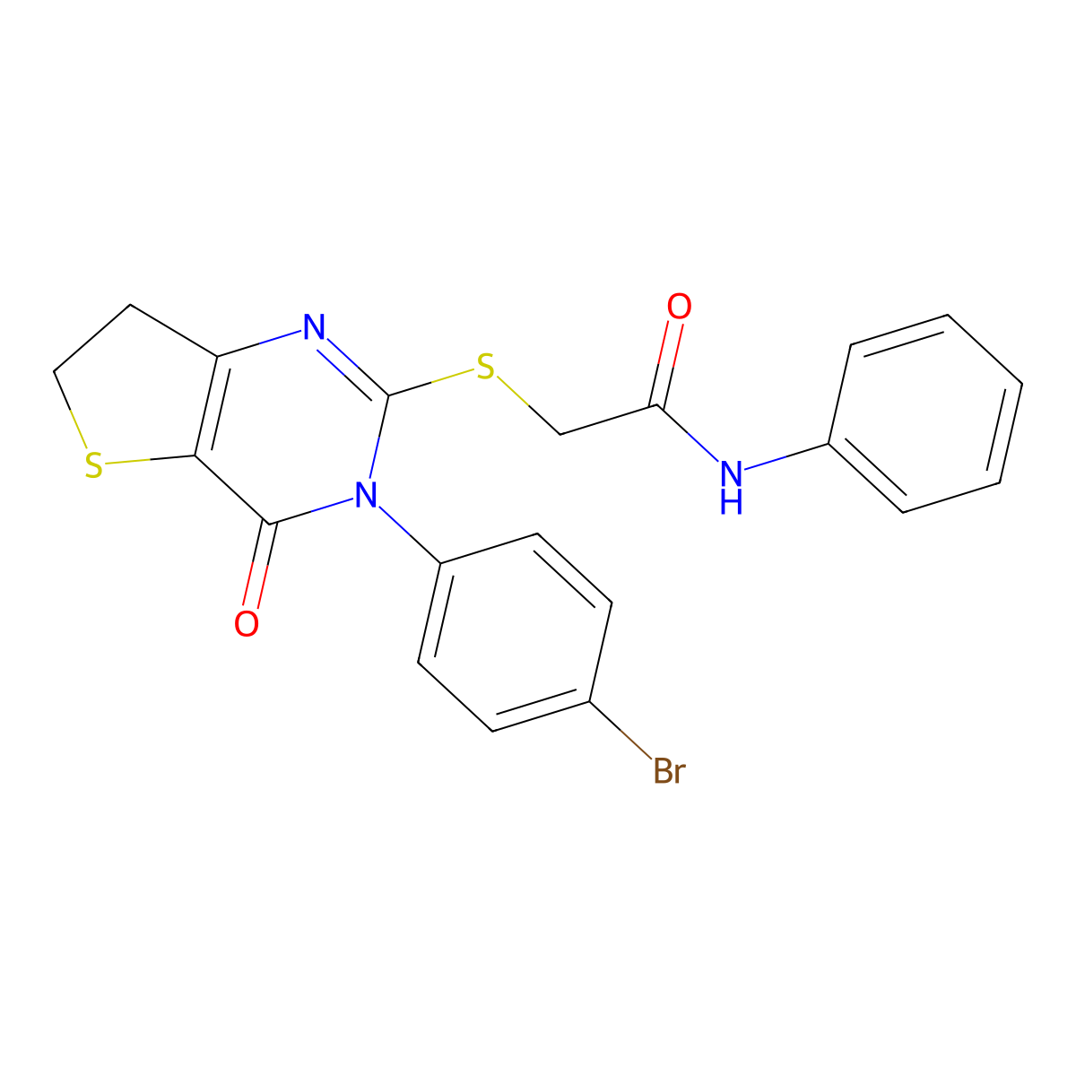 2-((3-(4-bromophenyl)-4-oxo-3,4,6,7-tetrahydrothieno[3,2-d]pyrimidin-2-yl)thio)-N-phenylacetamide molecular structure, CAS 687566-04-7