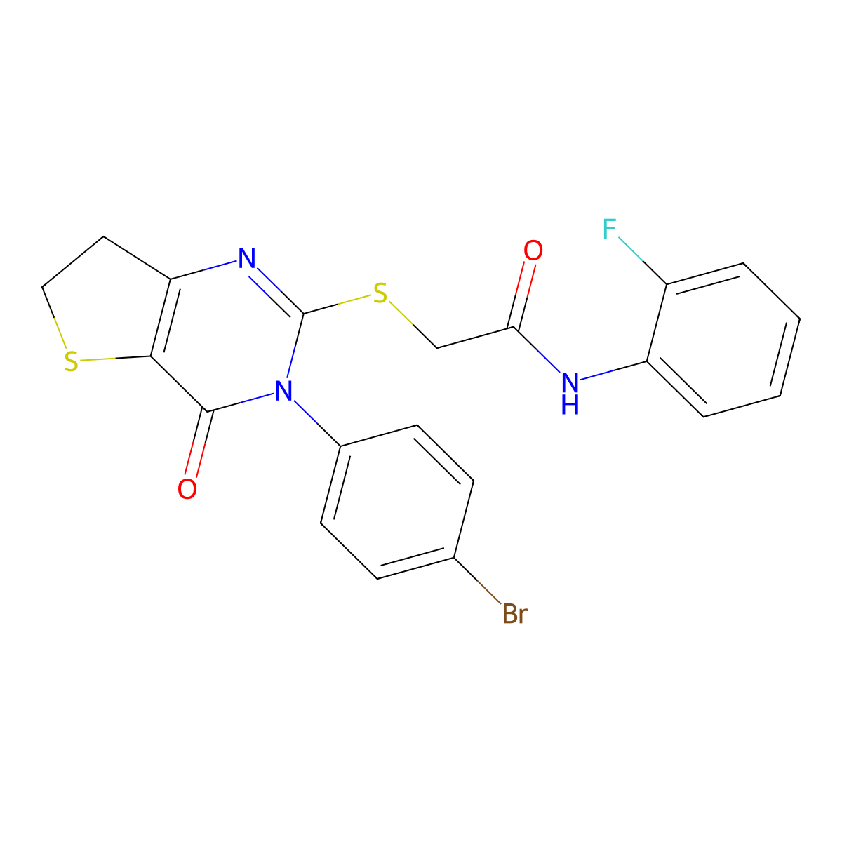 2-((3-(4-bromophenyl)-4-oxo-3,4,6,7-tetrahydrothieno[3,2-d]pyrimidin-2-yl)thio)-N-(2-fluorophenyl)acetamide molecular structure, CAS 687566-09-2