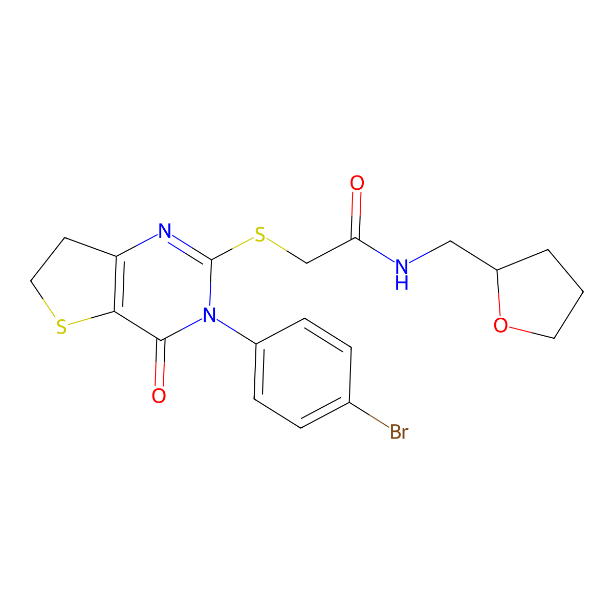 2-((3-(4-bromophenyl)-4-oxo-3,4,6,7-tetrahydrothieno[3,2-d]pyrimidin-2-yl)thio)-N-((tetrahydrofuran-2-yl)methyl)acetamide molecular structure, CAS 687566-29-6