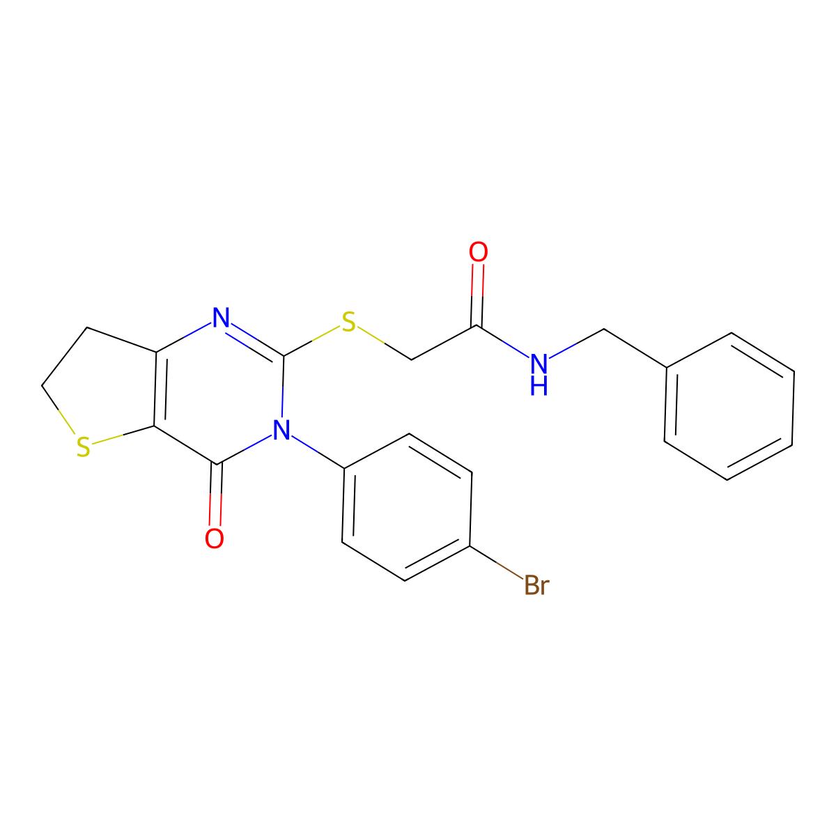 N-benzyl-2-((3-(4-bromophenyl)-4-oxo-3,4,6,7-tetrahydrothieno[3,2-d]pyrimidin-2-yl)thio)acetamide molecular structure, CAS 687566-44-5