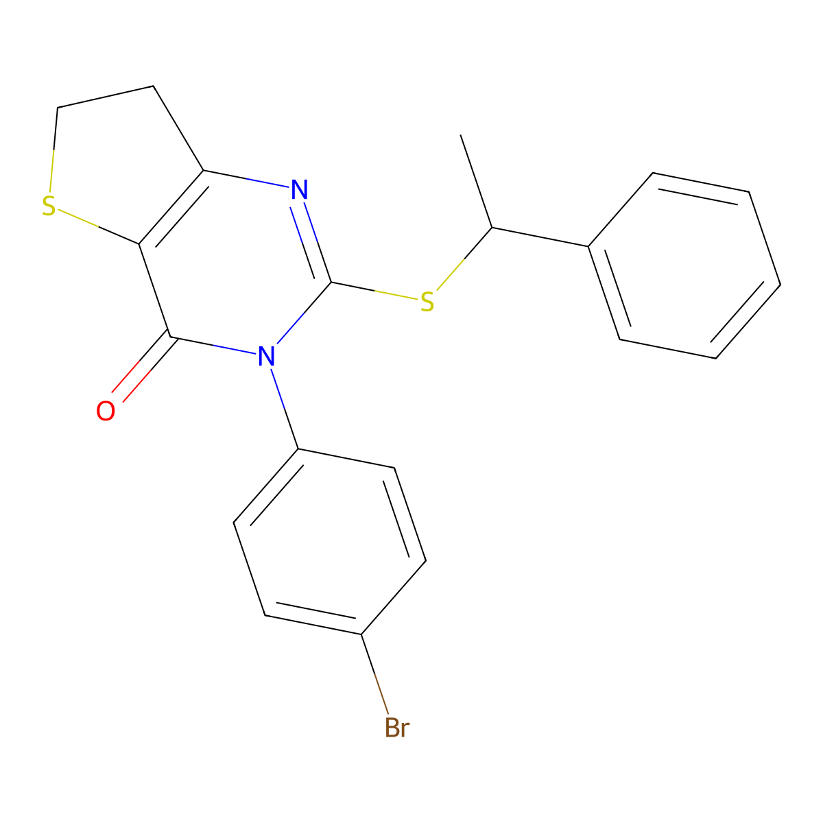 3-(4-bromophenyl)-2-((1-phenylethyl)thio)-6,7-dihydrothieno[3,2-d]pyrimidin-4(3H)-one molecular structure, CAS 687566-79-6