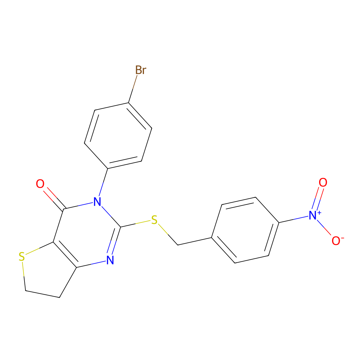 3-(4-Bromophenyl)-2-[(4-nitrophenyl)methylsulfanyl]-6,7-dihydrothieno[3,2-d]pyrimidin-4-one molecular structure, CAS 687566-89-8