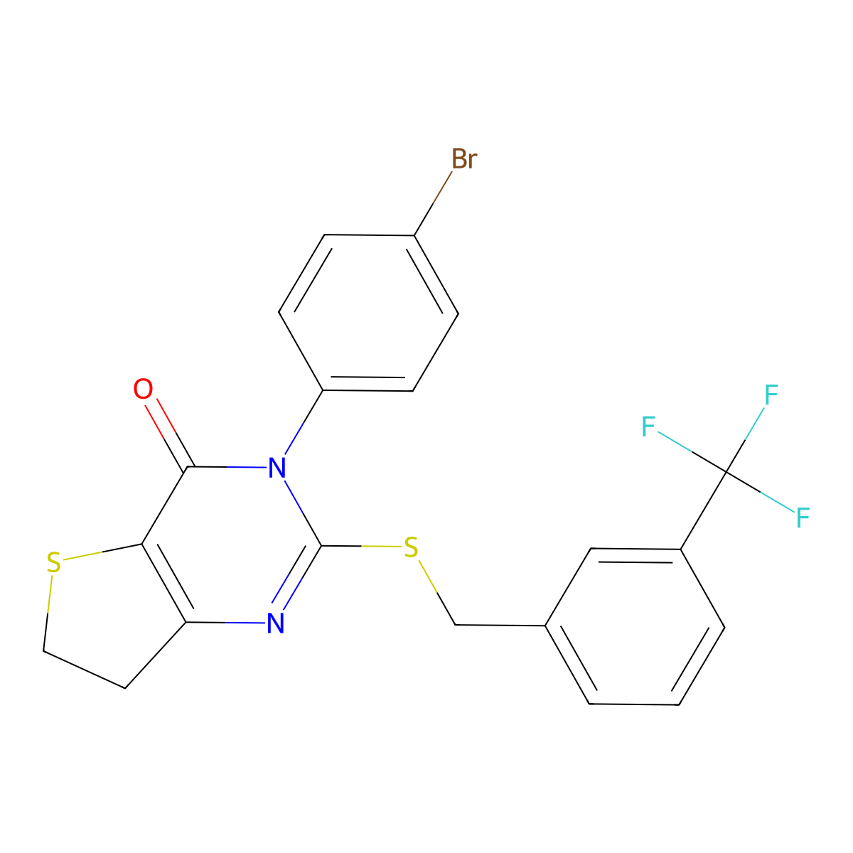 3-(4-bromophenyl)-2-((3-(trifluoromethyl)benzyl)thio)-6,7-dihydrothieno[3,2-d]pyrimidin-4(3H)-one molecular structure, CAS 687567-09-5