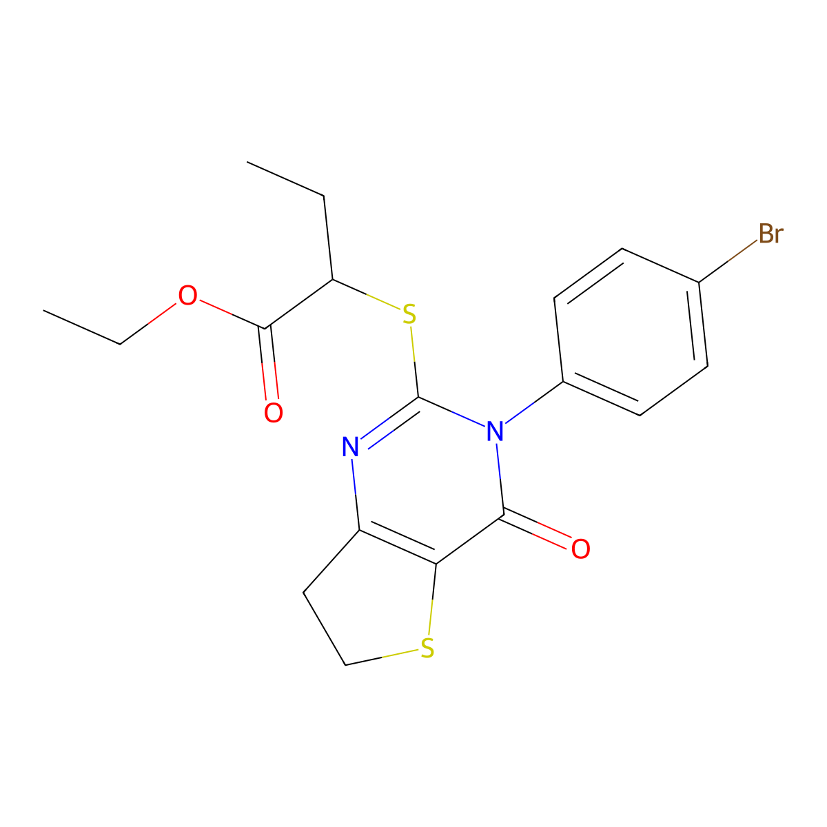 Ethyl 2-[[3-(4-bromophenyl)-4-oxo-6,7-dihydrothieno[3,2-d]pyrimidin-2-yl]sulfanyl]butanoate molecular structure, CAS 687567-29-9