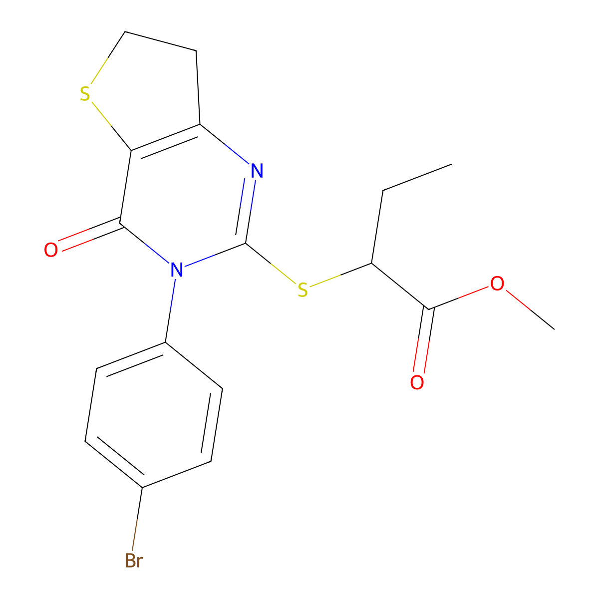 Methyl 2-((3-(4-bromophenyl)-4-oxo-3,4,6,7-tetrahydrothieno[3,2-d]pyrimidin-2-yl)thio)butanoate molecular structure, CAS 687567-39-1