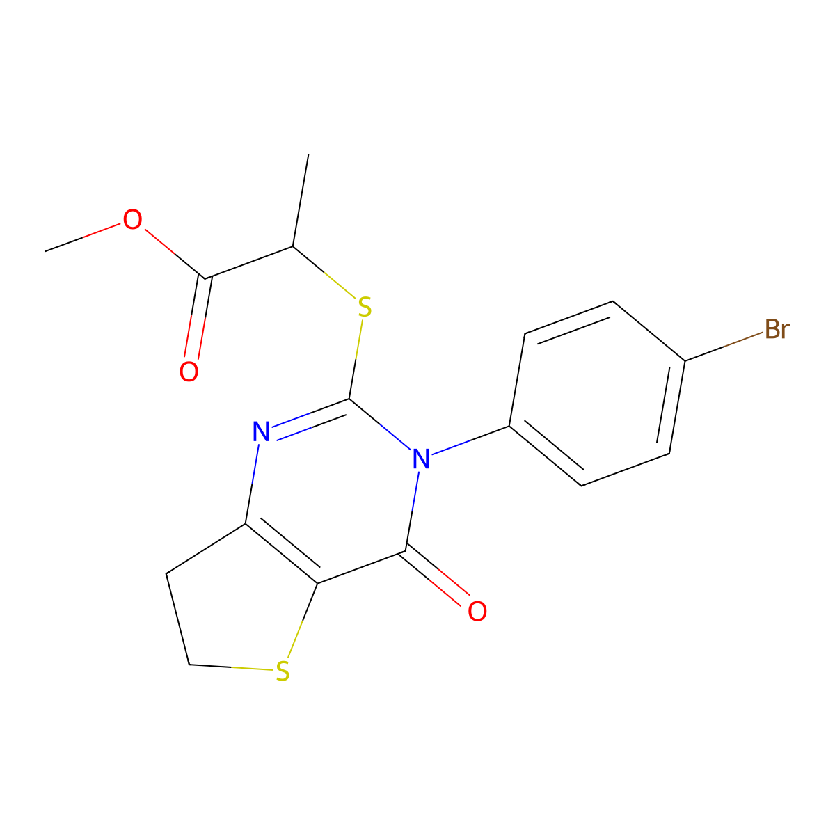 Methyl 2-[[3-(4-bromophenyl)-4-oxo-6,7-dihydrothieno[3,2-d]pyrimidin-2-yl]sulfanyl]propanoate molecular structure, CAS 687567-44-8