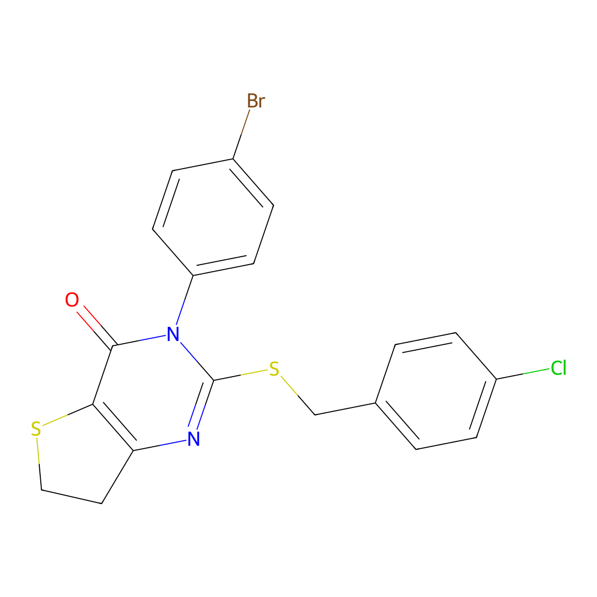 3-(4-Bromophenyl)-2-[(4-chlorophenyl)methylsulfanyl]-6,7-dihydrothieno[3,2-d]pyrimidin-4-one molecular structure, CAS 687567-59-5
