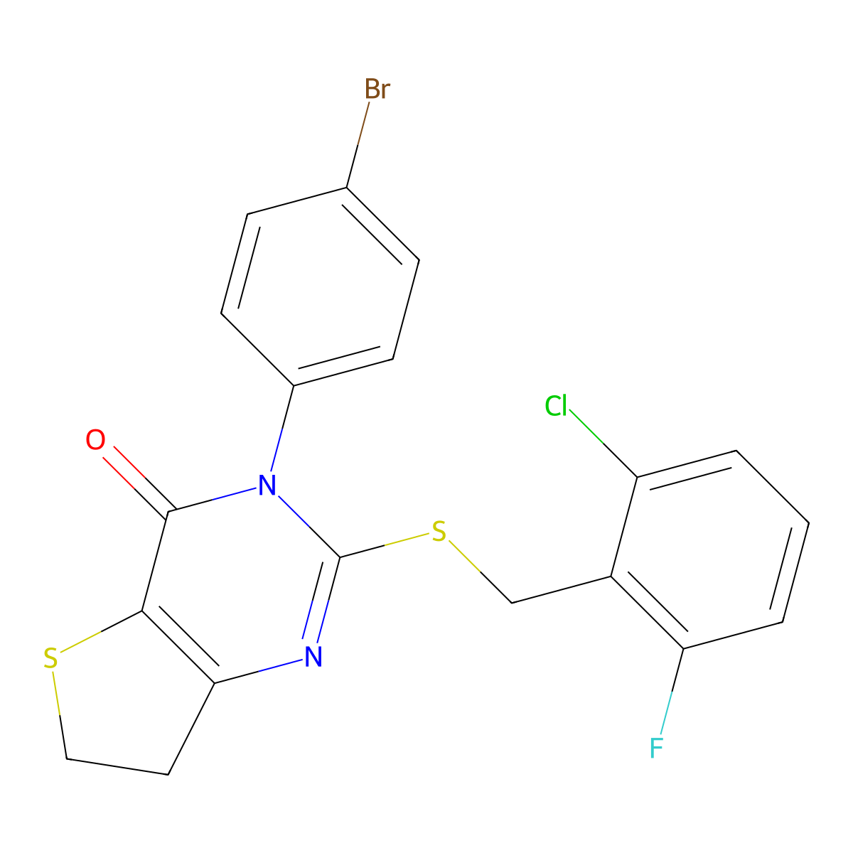 3-(4-Bromophenyl)-2-[(2-chloro-6-fluorophenyl)methylsulfanyl]-6,7-dihydrothieno[3,2-d]pyrimidin-4-one molecular structure, CAS 687567-64-2
