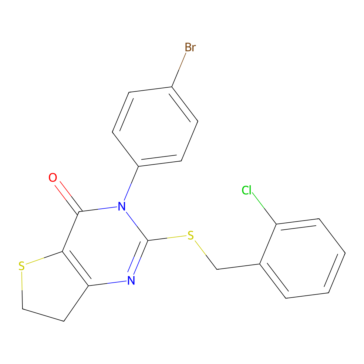 3-(4-Bromophenyl)-2-[(2-chlorophenyl)methylsulfanyl]-6,7-dihydrothieno[3,2-d]pyrimidin-4-one molecular structure, CAS 687567-69-7