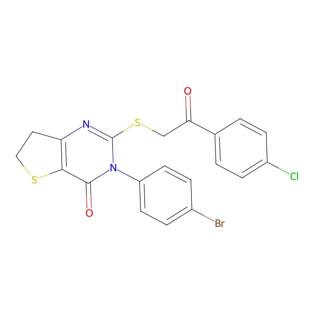 3-(4-bromophenyl)-2-((2-(4-chlorophenyl)-2-oxoethyl)thio)-6,7-dihydrothieno[3,2-d]pyrimidin-4(3H)-one molecular structure, CAS 687567-74-4