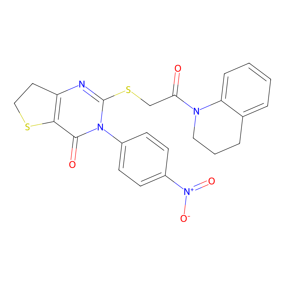 2-((2-(3,4-dihydroquinolin-1(2H)-yl)-2-oxoethyl)thio)-3-(4-nitrophenyl)-6,7-dihydrothieno[3,2-d]pyrimidin-4(3H)-one molecular structure, CAS 687567-79-9
