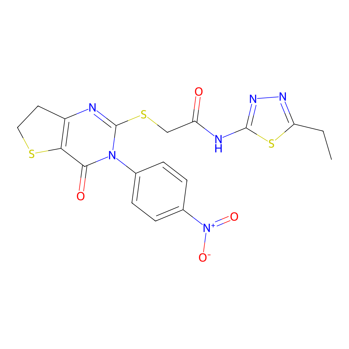 N-(5-ethyl-1,3,4-thiadiazol-2-yl)-2-((3-(4-nitrophenyl)-4-oxo-3,4,6,7-tetrahydrothieno[3,2-d]pyrimidin-2-yl)thio)acetamide molecular structure, CAS 687567-94-8