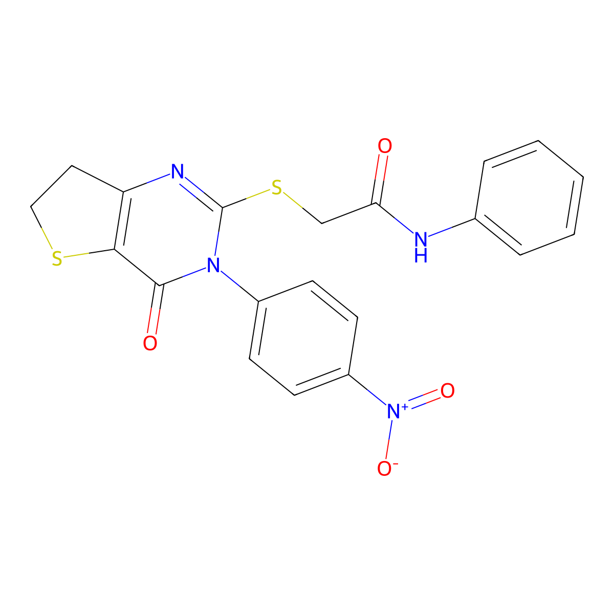 2-((3-(4-nitrophenyl)-4-oxo-3,4,6,7-tetrahydrothieno[3,2-d]pyrimidin-2-yl)thio)-N-phenylacetamide molecular structure, CAS 687567-99-3