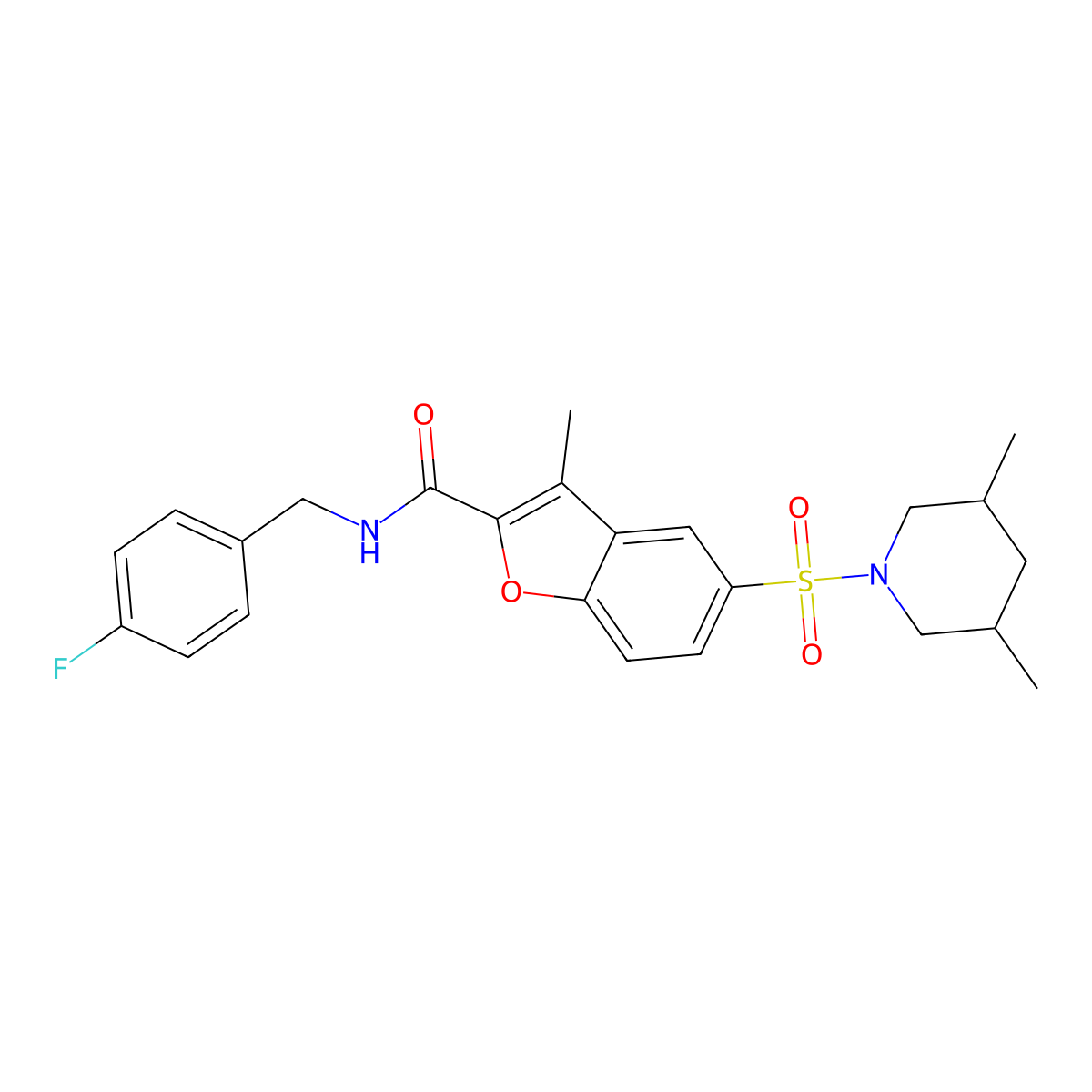 N-(4-fluorobenzyl)-5-(3,5-dimethylpiperidin-1-ylsulfonyl)-3-methylbenzofuran-2-carboxamide molecular structure, CAS 687568-10-1