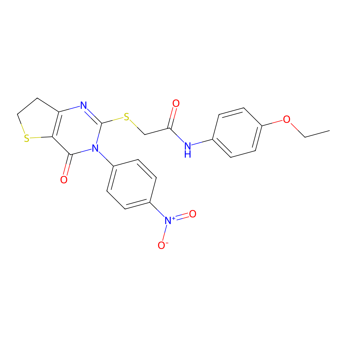 N-(4-ethoxyphenyl)-2-((3-(4-nitrophenyl)-4-oxo-3,4,6,7-tetrahydrothieno[3,2-d]pyrimidin-2-yl)thio)acetamide molecular structure, CAS 687568-19-0