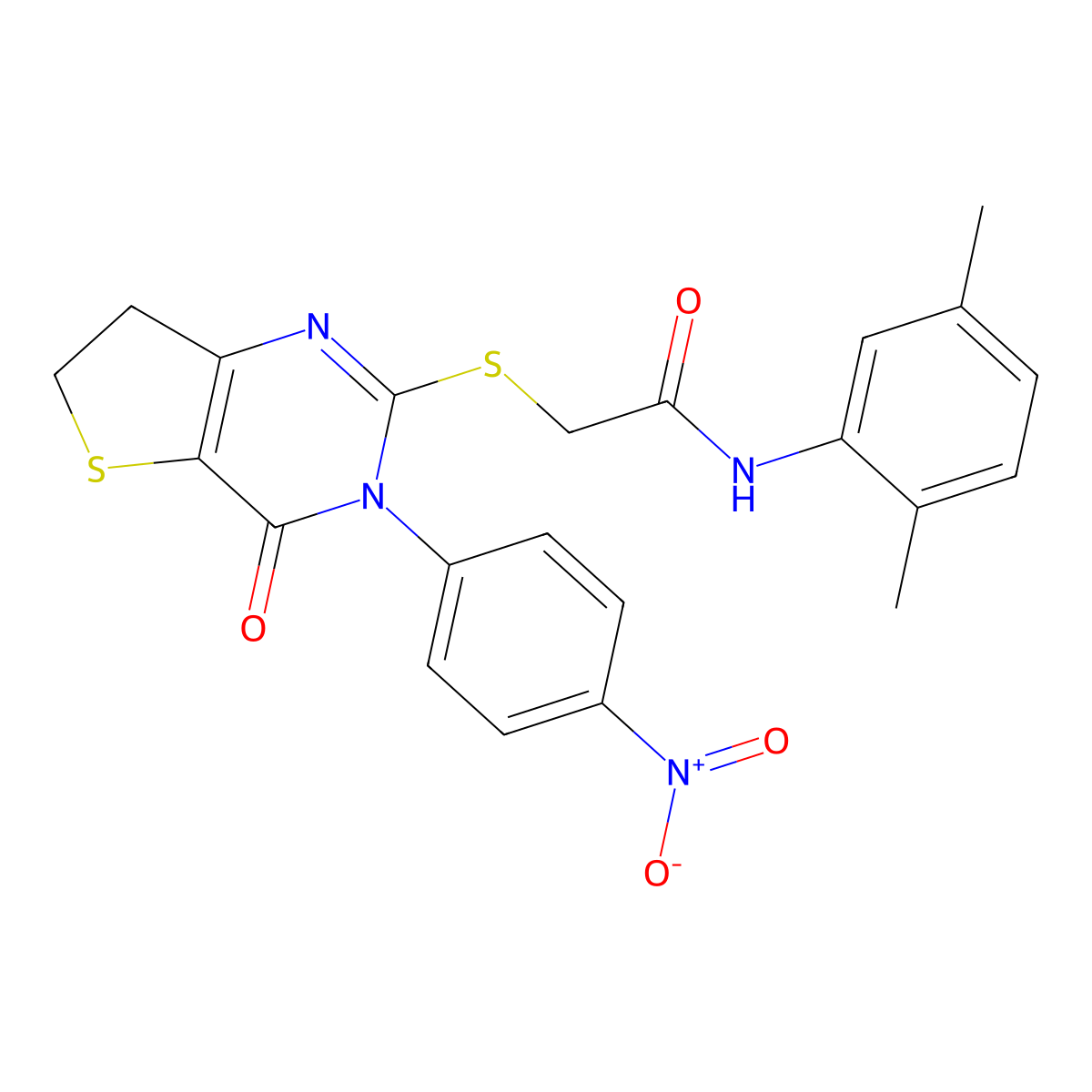 N-(2,5-dimethylphenyl)-2-[[3-(4-nitrophenyl)-4-oxo-6,7-dihydrothieno[3,2-d]pyrimidin-2-yl]sulfanyl]acetamide molecular structure, CAS 687568-29-2
