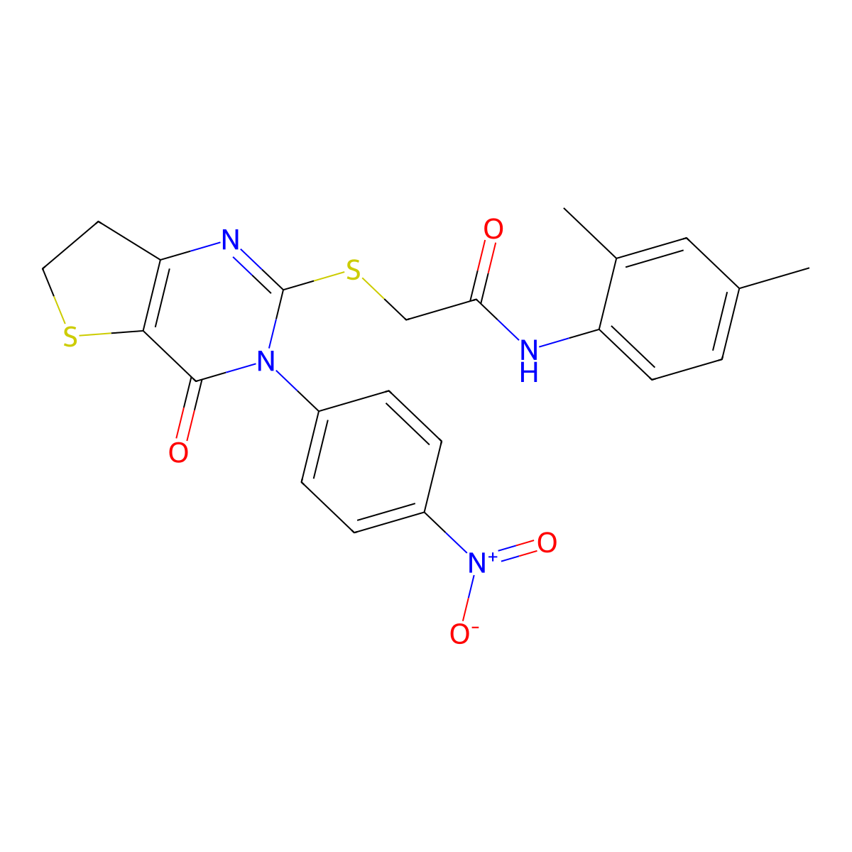 N-(2,4-dimethylphenyl)-2-[[3-(4-nitrophenyl)-4-oxo-6,7-dihydrothieno[3,2-d]pyrimidin-2-yl]sulfanyl]acetamide molecular structure, CAS 687568-34-9