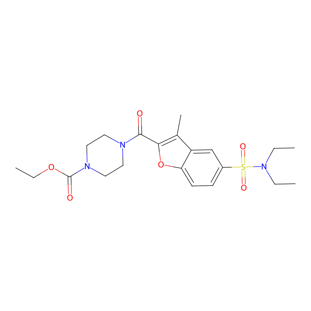 Ethyl 4-[5-(diethylsulfamoyl)-3-methyl-1-benzofuran-2-carbonyl]piperazine-1-carboxylate molecular structure, CAS 687568-35-0