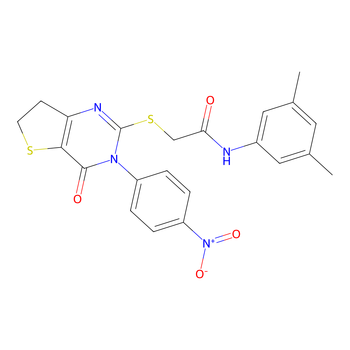 N-(3,5-dimethylphenyl)-2-((3-(4-nitrophenyl)-4-oxo-3,4,6,7-tetrahydrothieno[3,2-d]pyrimidin-2-yl)thio)acetamide molecular structure, CAS 687568-39-4