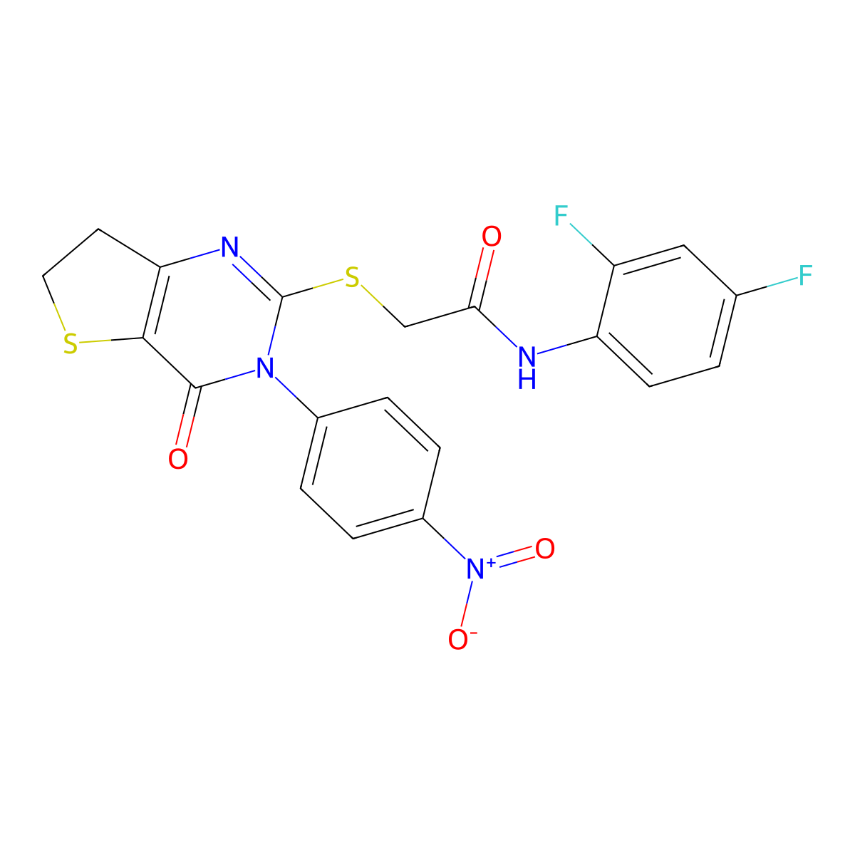 N-(2,4-difluorophenyl)-2-((3-(4-nitrophenyl)-4-oxo-3,4,6,7-tetrahydrothieno[3,2-d]pyrimidin-2-yl)thio)acetamide molecular structure, CAS 687568-49-6